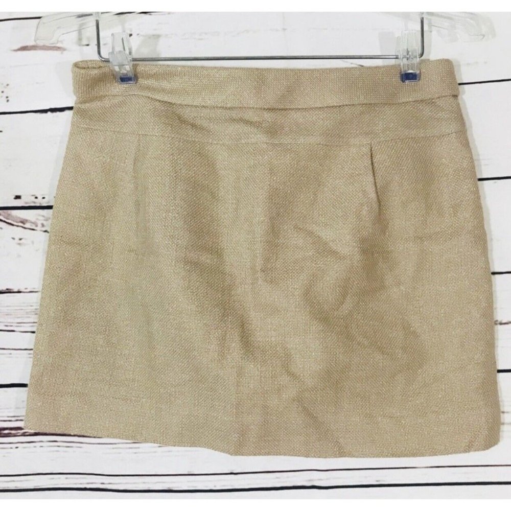 J Crew Skirt Womens Sz 4 Gold Tweed Front Pleats Ladies Short Fancy Festival